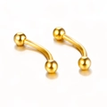 Pair of gold curved barbell piercings for eyebrows and ears in polished stainless steel - Sphere / 1.2*6+3mm / Gold
