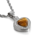 Pendentif coeur en acier inoxydable doré avec pierre oeil de tigre brun et relief chic - Style Oeil de Tigre Argenté (KP80881-Z) / Pendentif Uniquement (Sans Chaîne)