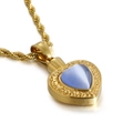 Gold plated stainless steel rope chain necklace featuring a blue cat-eye stone heart pendant - Gold-Blue Cat's Eye (KP80872-Z)