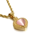 Golden stainless steel heart pendant necklace with pink opal and screw-top urn design - Gold-Pink Cat's Eye (KP80875-Z)