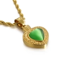 Collier urne en acier doré avec pierre de cœur verte et chaîne torsadée - Style Gemme Verte (KP80878-Z) / Pendentif Uniquement (Sans Chaîne)