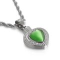 Collier urne coeur en argent avec pierre œil-de-chat verte et gravure florale - Style Gemme Verte Argentée (KP80888-Z) / Pendentif Uniquement (Sans Chaîne)