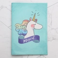 Teal PU leather passport holder with colorful unicorn pattern and Magical text - Cyan-Magical Unicorn