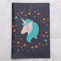 Dark blue PU leather passport cover with unicorn and stars on marble background - Dark Blue-Unicorn Star