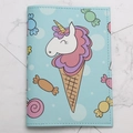 Light blue PU leather passport cover with cartoon unicorn ice cream and candy patterns - Light Blue-Unicorn Dessert
