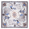 90cm silk-like nautical square scarf featuring hand-painted sailboats, anchors, and compass - Pink