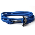 Bracelet nautique en corde tressée bleue avec un fermoir ancre en métal noir élégant - Corde Bleue