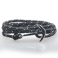 Bracelet fait main en corde tressée noire avec fermoir ancre argentée pour hommes et femmes - Noir à pois blancs