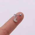 Clou d'oreille en acier inoxydable argenté avec croissant de lune et zircons cubiques - Croissant de Lune Micro Pavé (Argent 2#) / Argenté