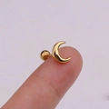 Golden crescent moon stud earring with ball back shown on fingertip for size reference - Gold Simple Moon Shape (金色6#)