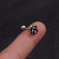 Micro shot of a black rose cartilage earring with zircon stone on finger display - Silver Black Rose Flower Style (银色7#)