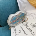 Cute silver glitter lip-shaped crossbody bag with colorful patterns and gold chain - Silver