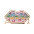Kids rainbow lip shaped crossbody bag with pink glitter finish and golden chain - Gold