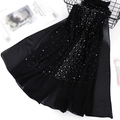 Elegant black premium chiffon scarf featuring white pearl dots in a gradient pattern - 12# Black