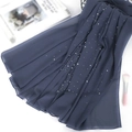Dark blue chiffon scarf featuring white pearl embellishments with a starry sky aesthetic - 21# Light Grey Blue