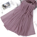 Close-up of elegant dark purple chiffon hijab with delicate white pearl embellishments - Dusty Pink
