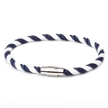 Blue and white braided cord couple bracelet featuring a secure metal magnetic clasp - Navy Blue White