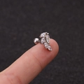 Macro view of silver leaf stud earring with marquise zircon stones and ball back - Cluster Leaf Zirconia Style (HSPJ1915-12#)