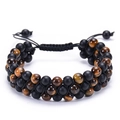 Bracciale intrecciato a tre strati con occhio di tigre naturale e pietre nere opache - Sfera 6mm / Nero Opaco + Occhio di Tigre