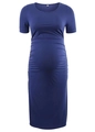 Short sleeve maternity dress in dark blue featuring a round neck and pleated waist sides - S / Royal Blue