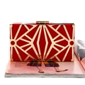 Elegante borsa da sera in velluto rosso con cornice geometrica in metallo dorato - Rosso / 19cm*4cm*11cm