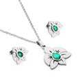 Elegante set gioielli in acciaio inox con pietre in zircone verde a forma di orchidea - Colore Acciaio (KS110238-K)