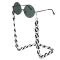 Retro round sunglasses with bold black and white acrylic chain on white background - Black and White Patchwork