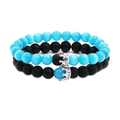 Ensemble de bracelets en œil de chat bleu et perles noires avec couronnes argentées - Ensemble Bleu Lac