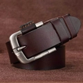 Macro view of men's dark brown leather belt with brushed metal buckle and fine stitching - Silver Buckle Coffee (40125)