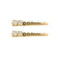 Détails de deux épingles à cheveux dorées avec de grands strass et perles ciselées - Cercle dégradé / Or