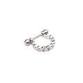 Close-up of U-shaped silver ear stud with clear cubic zirconia pavé and barbell ball screw back - Silver Hoop Zirconia Style (银色3#)