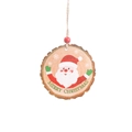 Round wooden Christmas ornament with Santa Claus illustration and red bead accent - Santa Claus