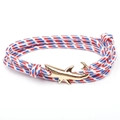 Red white and blue braided nautical shark bracelet with a polished gold shark clasp - GSY-11 Thick Red White Blue Rope + Gold Shark Hook