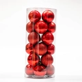 Christmas tree baubles set featuring glossy and glittery red ornaments in a clear tube - 4cm Cylinder Tube / Red