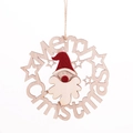 Ornamento natalizio in legno traforato con testo Merry Christmas e cappello rosso - Addobbo in Legno Ghirlanda con Babbo Natale