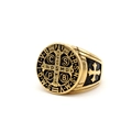 Anello sigillo San Benedetto da uomo in acciaio inossidabile oro e nero - US 7 / Oro e Nero