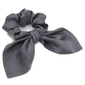 Macro view of dark grey satin scrunchie with silk-like bow texture and sleek finish - Dark Grey