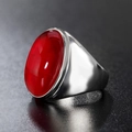 Vintage-Ring aus Silberstahl mit großem ovalen roten Schmuckstein in polierter Fassung - US 9 / Stahl Roter Stein