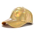 Détail de la casquette de baseball laser holographique dorée avec texture en cuir PU - Réglable / Or