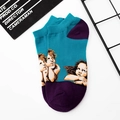 Teal and purple low-cut cotton socks featuring a classic angel pattern print - One Size / Blue/Purple (Angels)