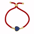 Pulsera de corazón trenzada roja con deslizador dorado ajustable y dije de brillo azul - Cuerda Roja Azul