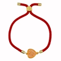 Pulsera roja trenzada ajustable con colgante de corazón dorado y cristales finos - Cuerda Roja Naranja