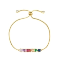 Adjustable gold box chain bracelet with rainbow gradient baguette cut gemstones - Rainbow Row Zirconia Adjustable Bracelet