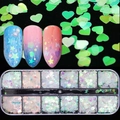 12-grid holographic nail art glitter set with stars and butterfly shapes in a storage box - 12 Compartment Multi-Shape Sequins (HW-2)