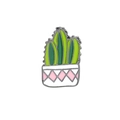 Detailed close-up of a green cactus enamel pin with a pink patterned white flower pot - Pink Diamond Pot Cactus (C1554-1)