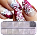 Macro shot of 12-color nail glitter set in a box with red floral 3D nail art design - 12 Compartment Candy Color Glitter (TY)