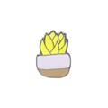 Detail of yellow cactus enamel pin with white and brown pot on white background - White Brown Pot Yellow Leaf (C1557-4)