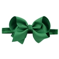 Detail of a large handmade green grosgrain ribbon bow on a high-elastic baby headband - 39-Dark Green