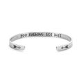 Detailed macro shot of YOU FUCKING GOT THIS engraving inside silver steel cuff bracelet - Engraved-Silver