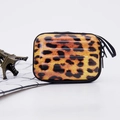 Mini leopard print tin suitcase coin purse with zipper closure and black wrist strap - Classic Yellow-Black Leopard (4)